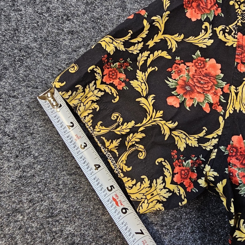 Denim & Flower Ricky Singh Shirt Mens Large Slim Fit Black Gold Floral Paisley - Picture 7 of 8